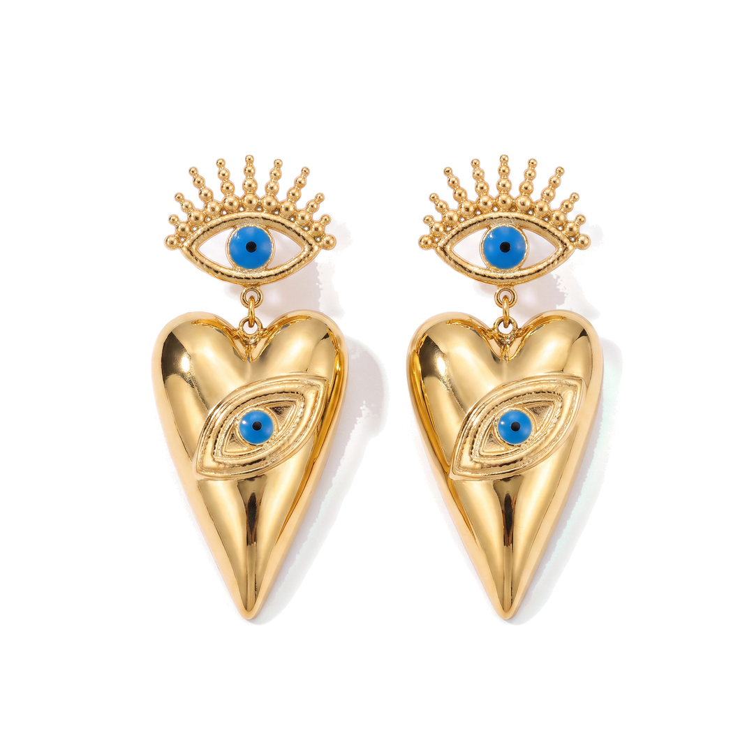 Gold Heart Evil Eye Earrings