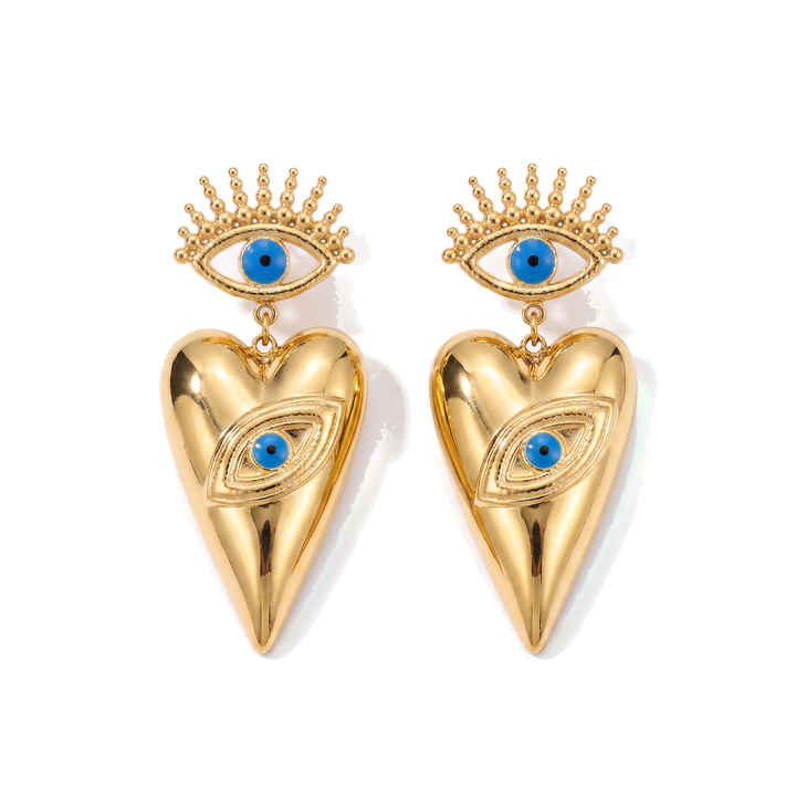 Gold Heart Evil Eye Earrings