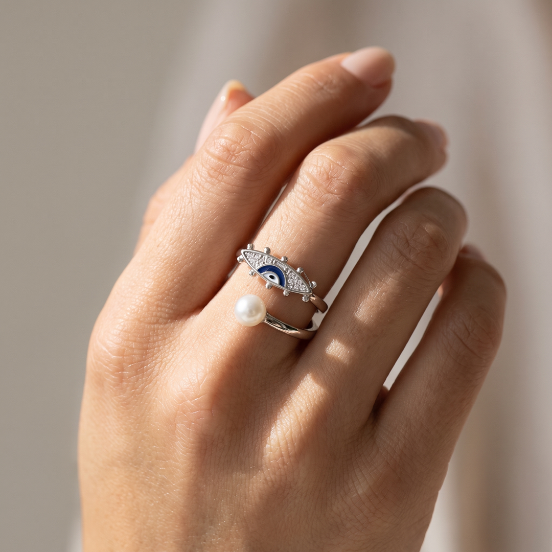Pearl Evil Eye Ring