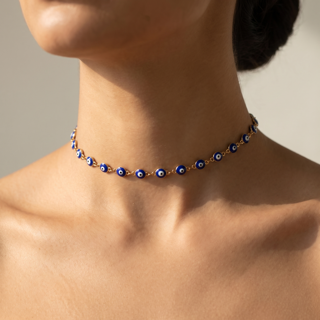 Blue Evil Eye Choker Necklace